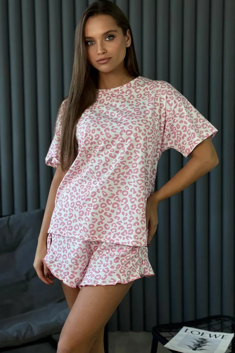 Pink Leopard Print Pajama Set
