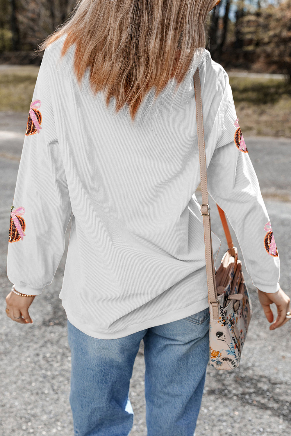 Ribbed Sequin Pumpkin with Bow Sweatshirt