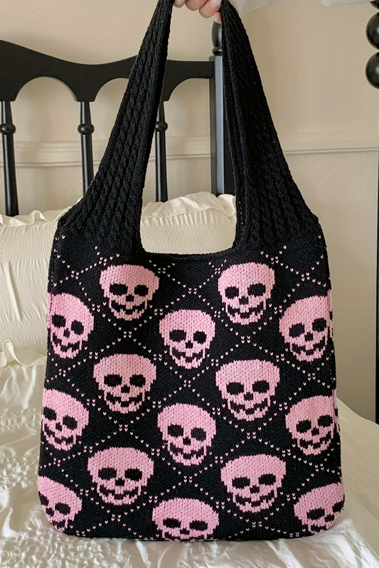 Black Skull Knit Tote Bag
