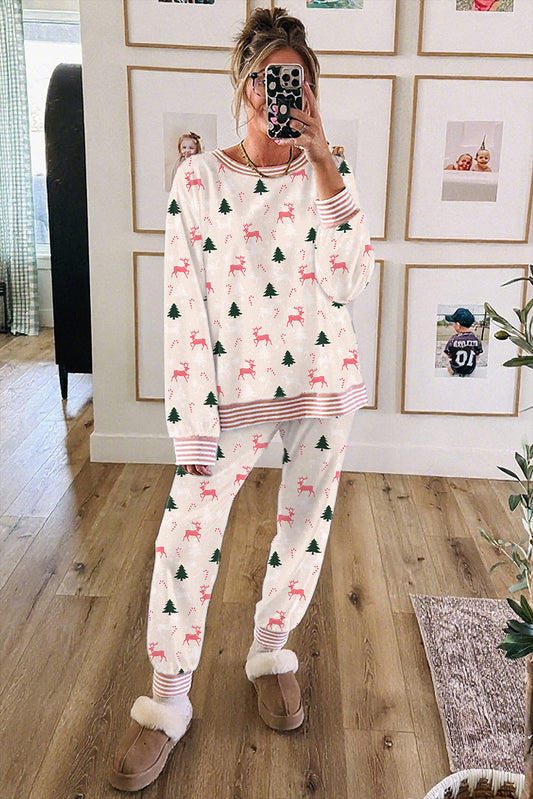 Pink Christmas Tree and Reindeer Pajama Set
