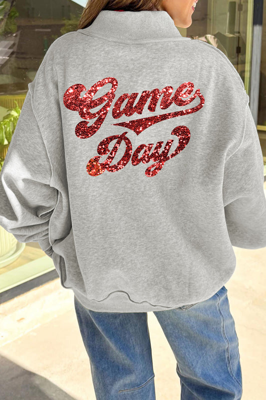 Light Grey Sequin Football Game Day Sweatshirt