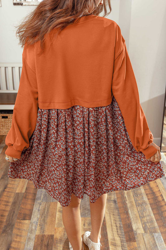 Mixed Media Fall Floral Dress