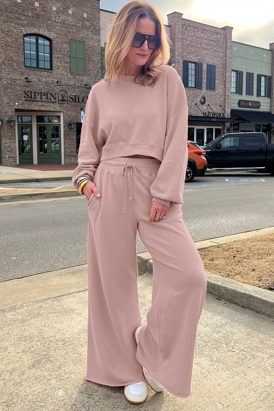 Crop Pullover and Wide Leg Pants Set