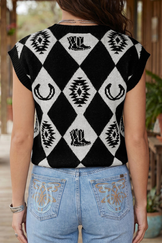 Western Short Sleeve Sweater