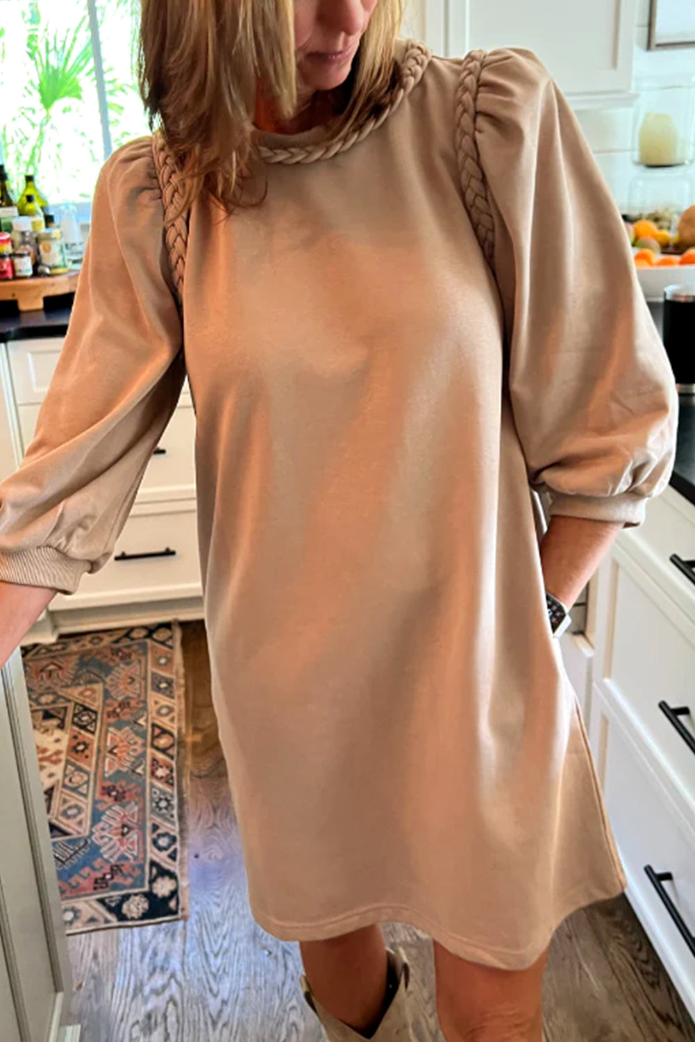 Braided Embellished Puff Sleeve Dress