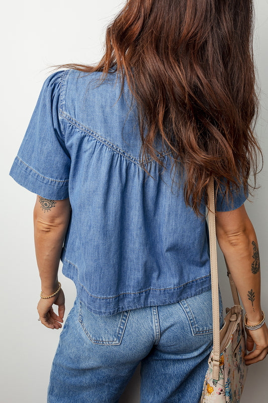 Pleated Denim Shirt