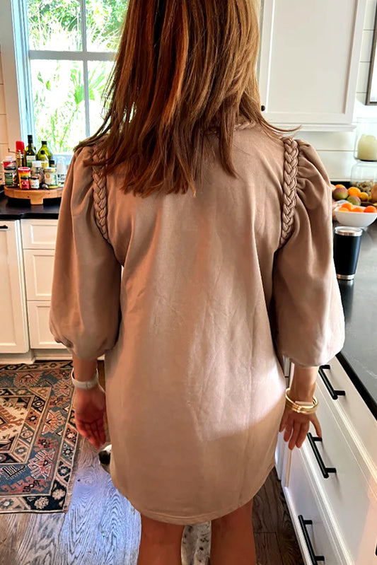 Braided Embellished Puff Sleeve Dress