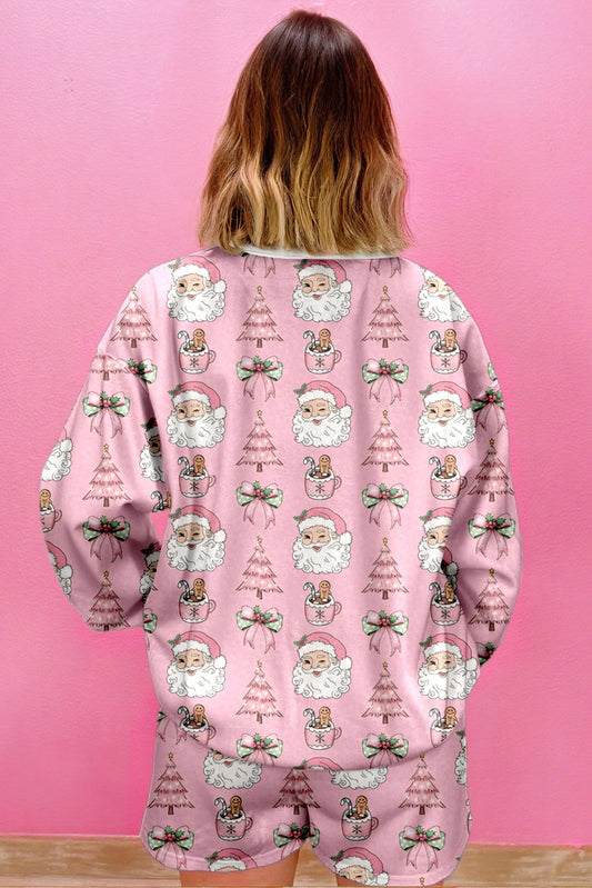 Pink Santa Claus Christmas Tree Pajama Set