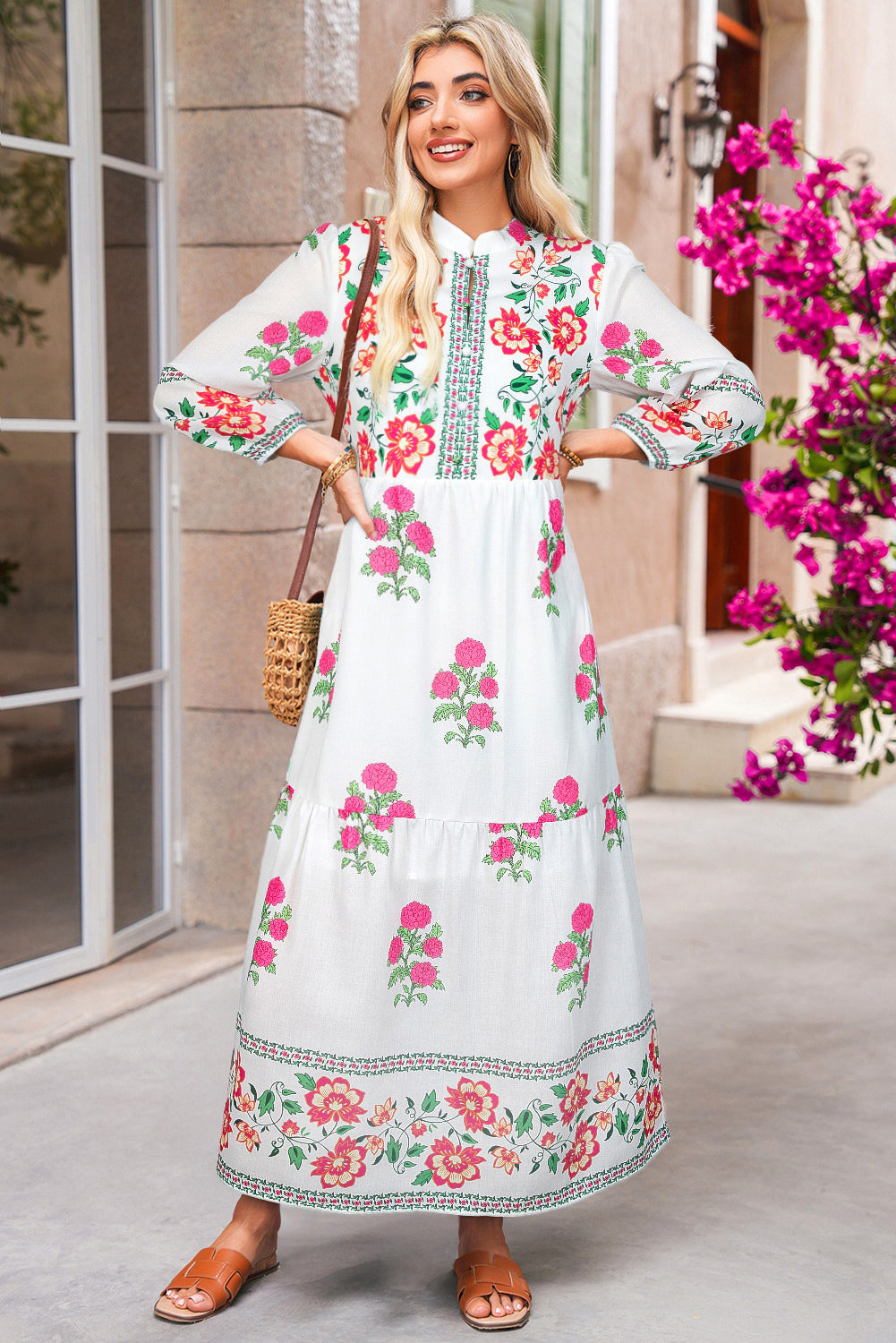 White Floral Tiered Maxi Dress