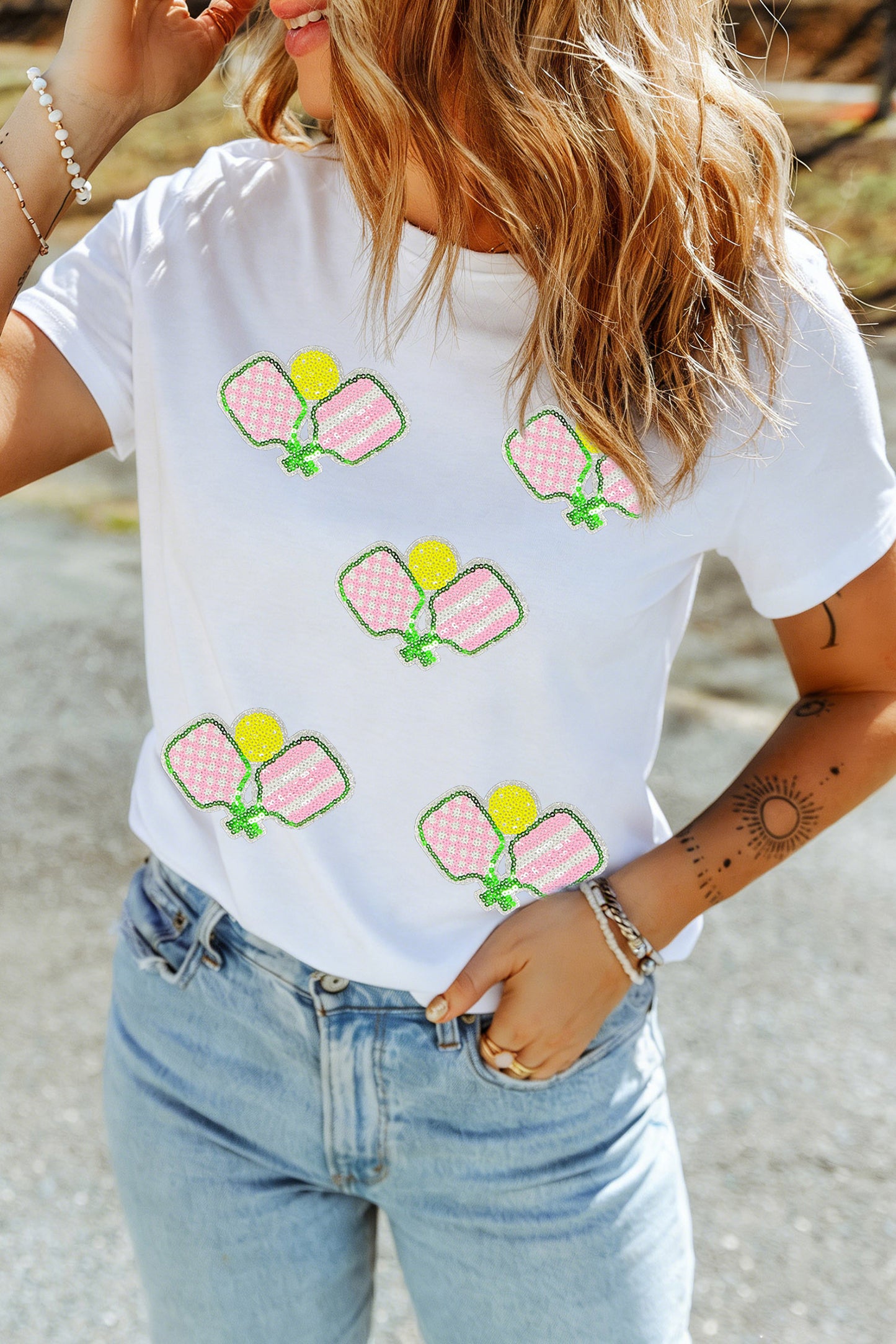 White Sequin Pickleball Tee
