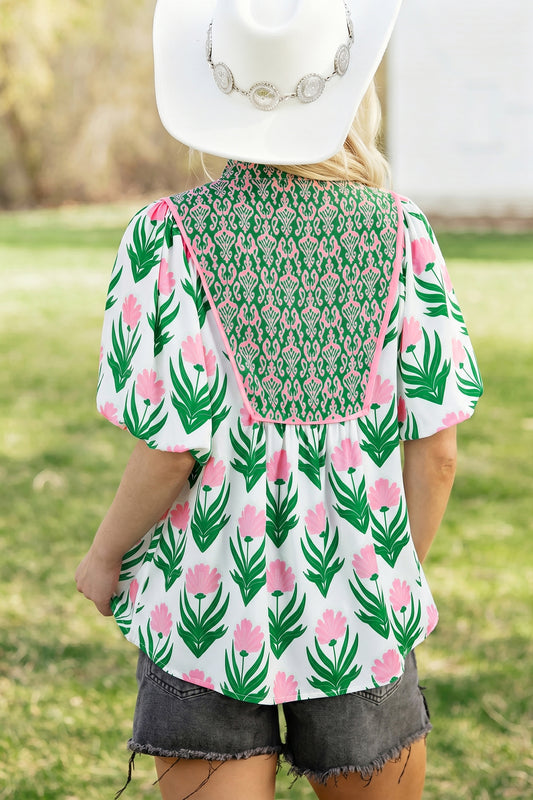 Green Floral Blouse