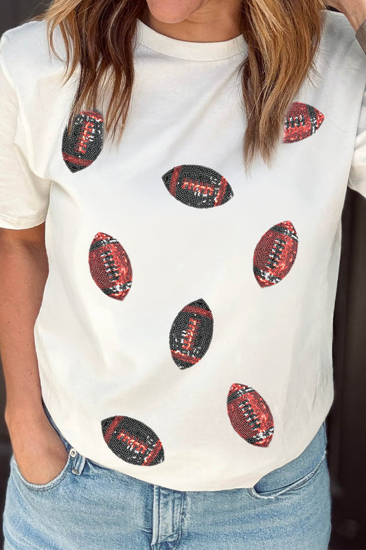 Red and Black Sequin Football Tee