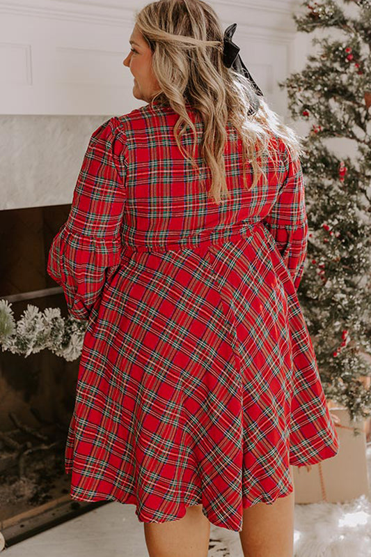 Red Christmas Plaid Holiday Dress - Plus