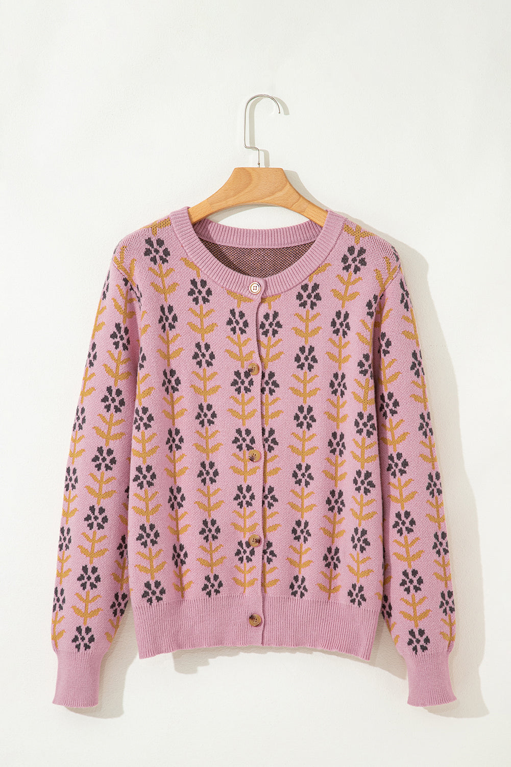Pink Floral Button Cardigan