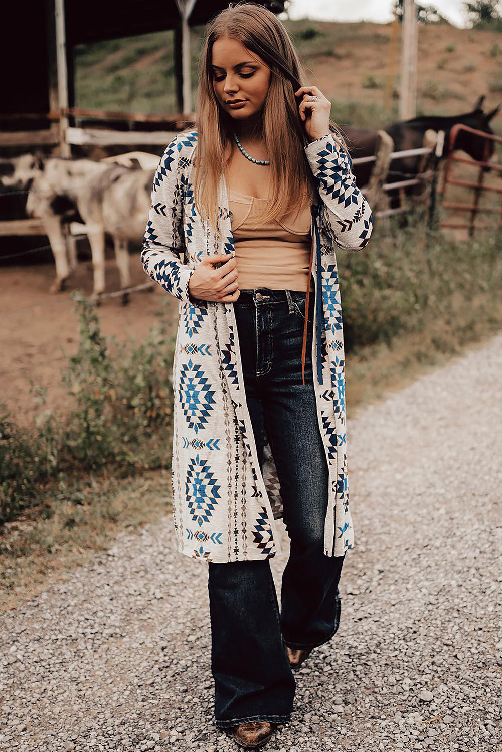 Western Aztec Printed Long Cardigan