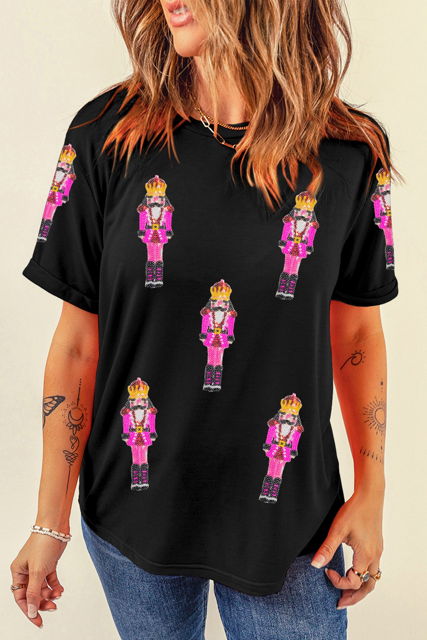 Black Sequin Christmas Nutcracker T Shirt