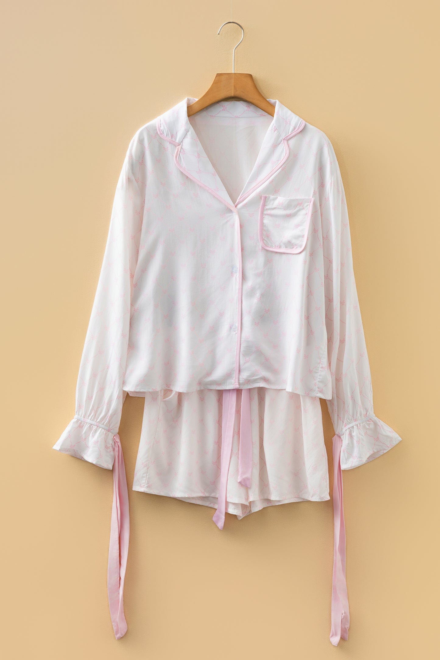 Pink Lattice Print Pajama Set