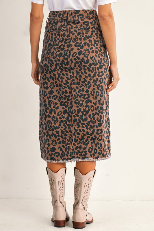 Leopard Denim Skirt