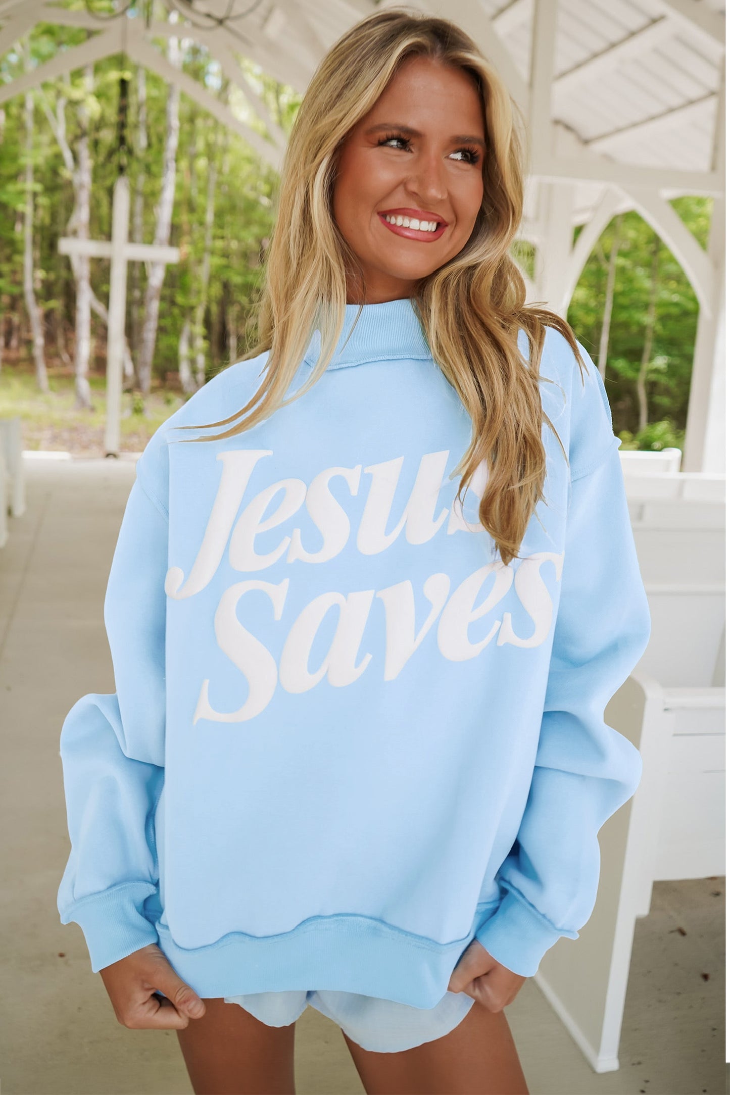 Mist Blue Jesus Saves Sweatshirt