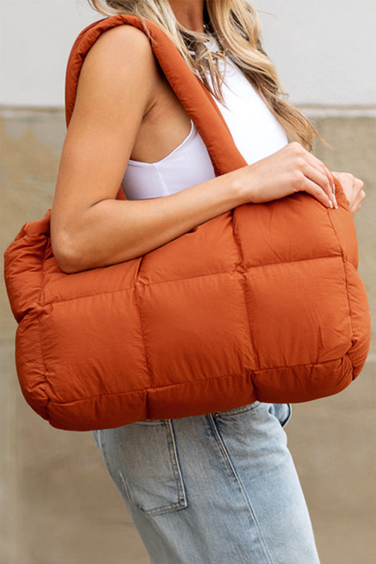 Quilted Puffy Zipped Tote Bag