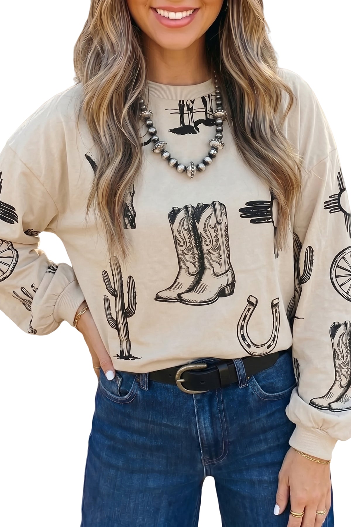 Khaki Western Print Top