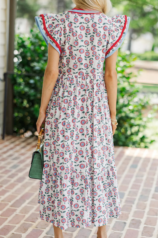 Sunflower Printed Flutter Sleeve Dress