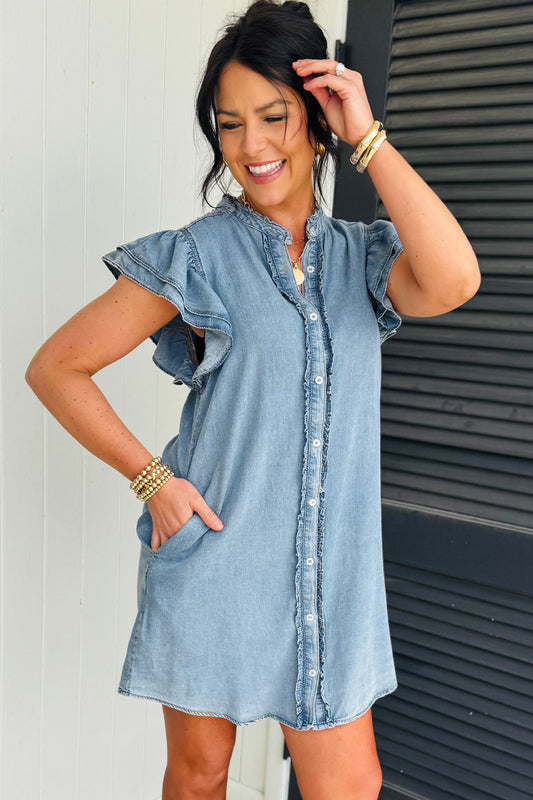 Frilled Denim Dress