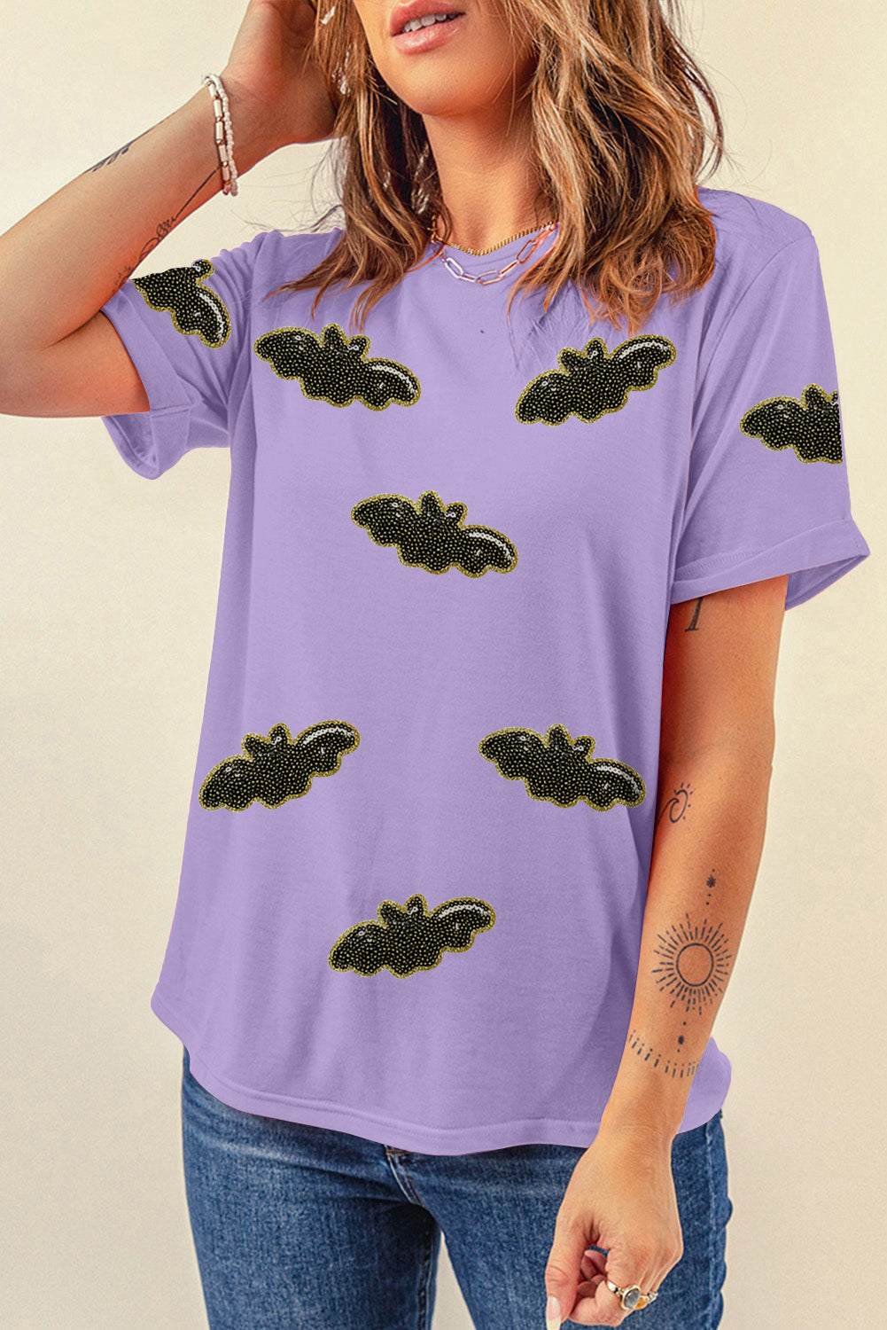 Sequin Purple Halloween Bat T Shirt