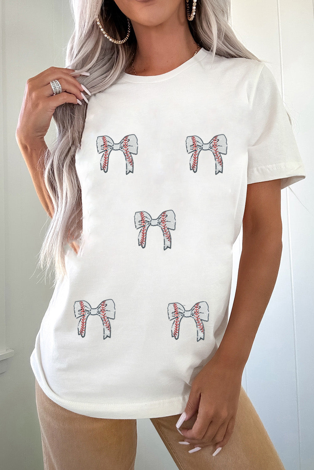 White Game Day Bow T Shirt
