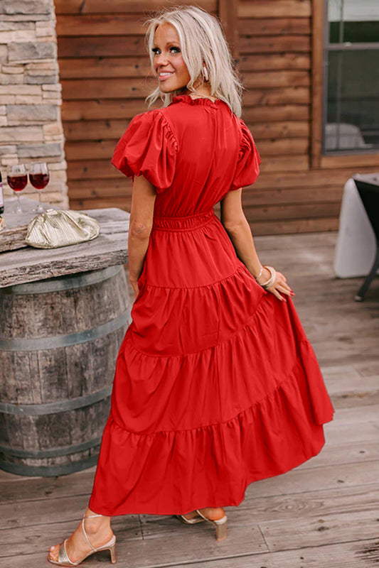 Solid Color V Neck Maxi Dress