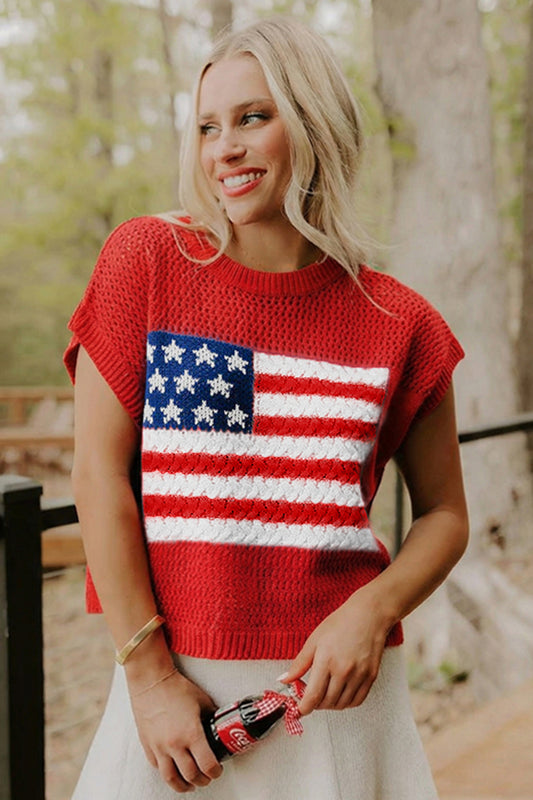 American Flag Short Sleeve Sweater