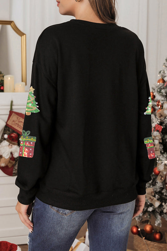 Black Sequin Christmas Trees & Gifts Sweatshirt