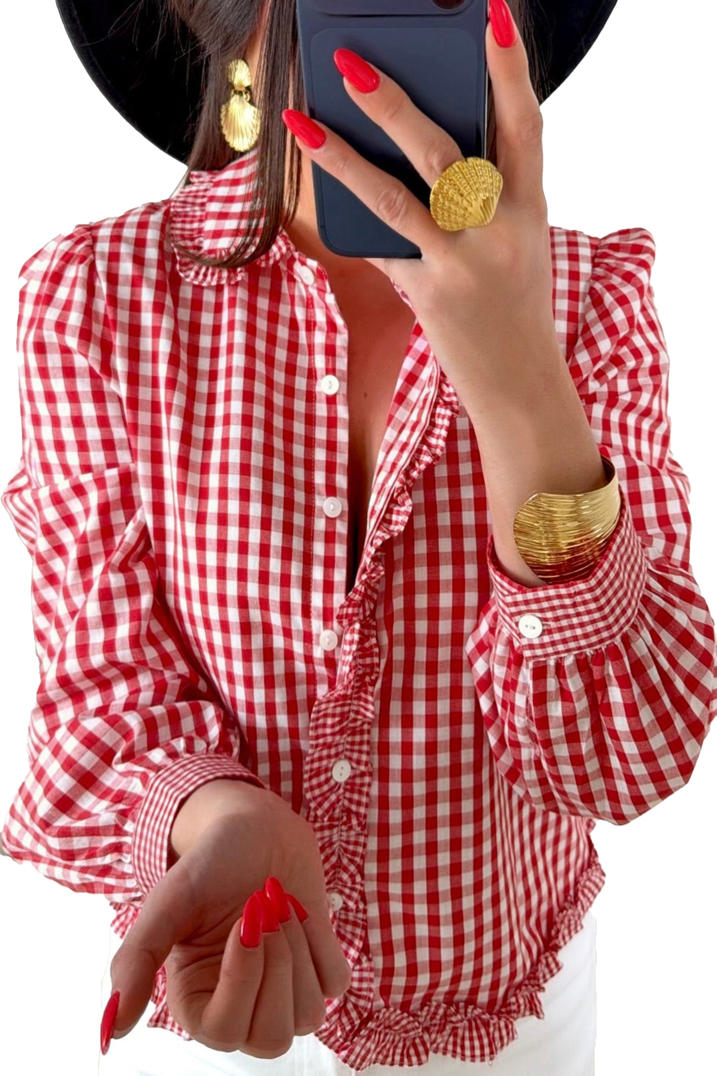 Red Gingham Frilled Blouse