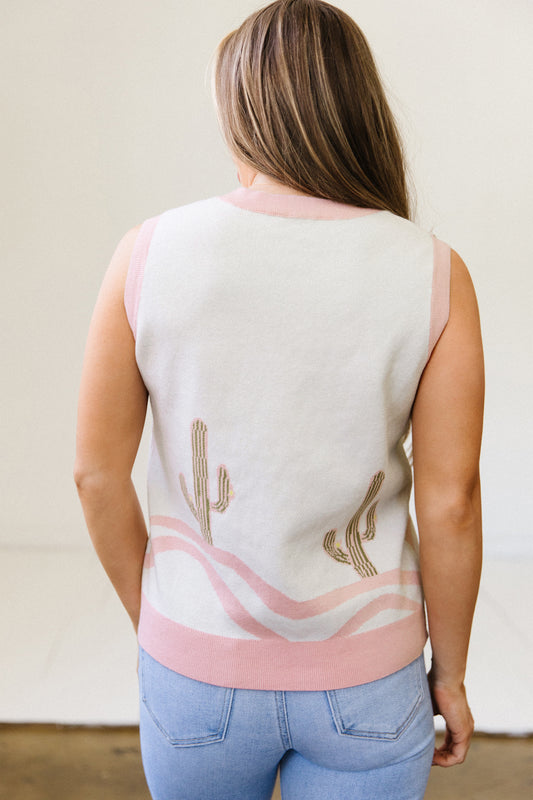 Pink Western Cactus Sweater Vest