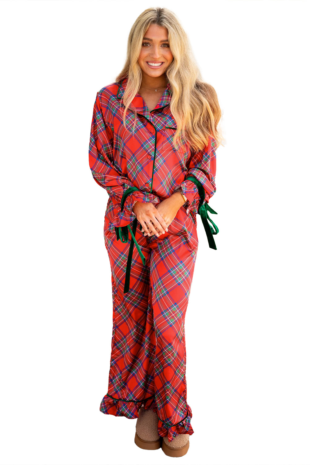 Red Christmas Plaid Satin Pajamas