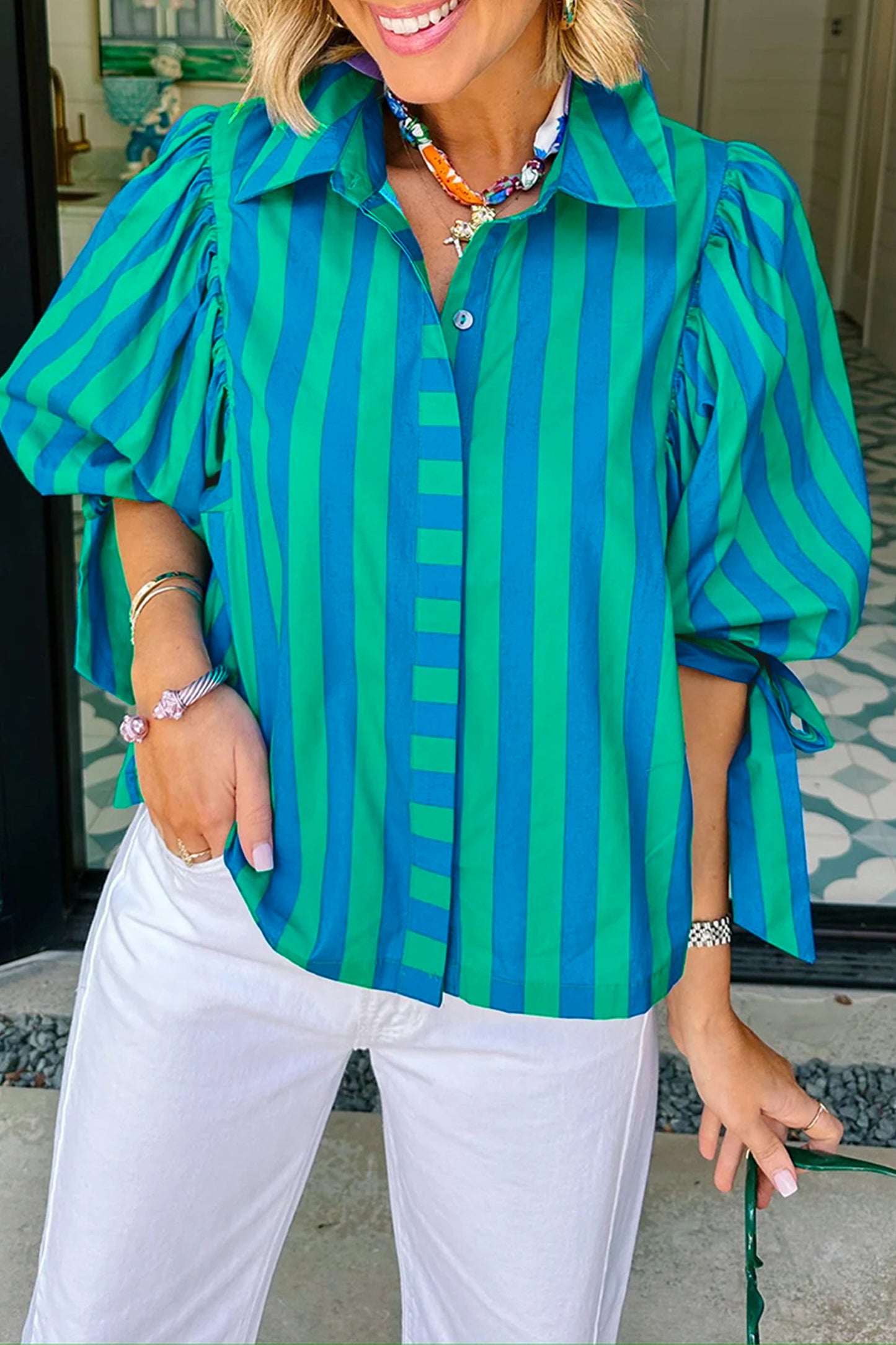 Stripe Puff Sleeve Shirt