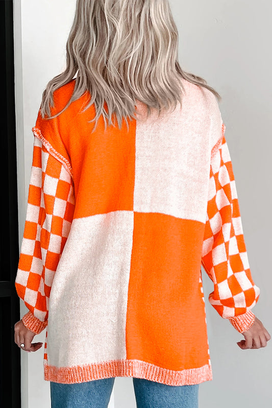 Orange Checkered Cardigan
