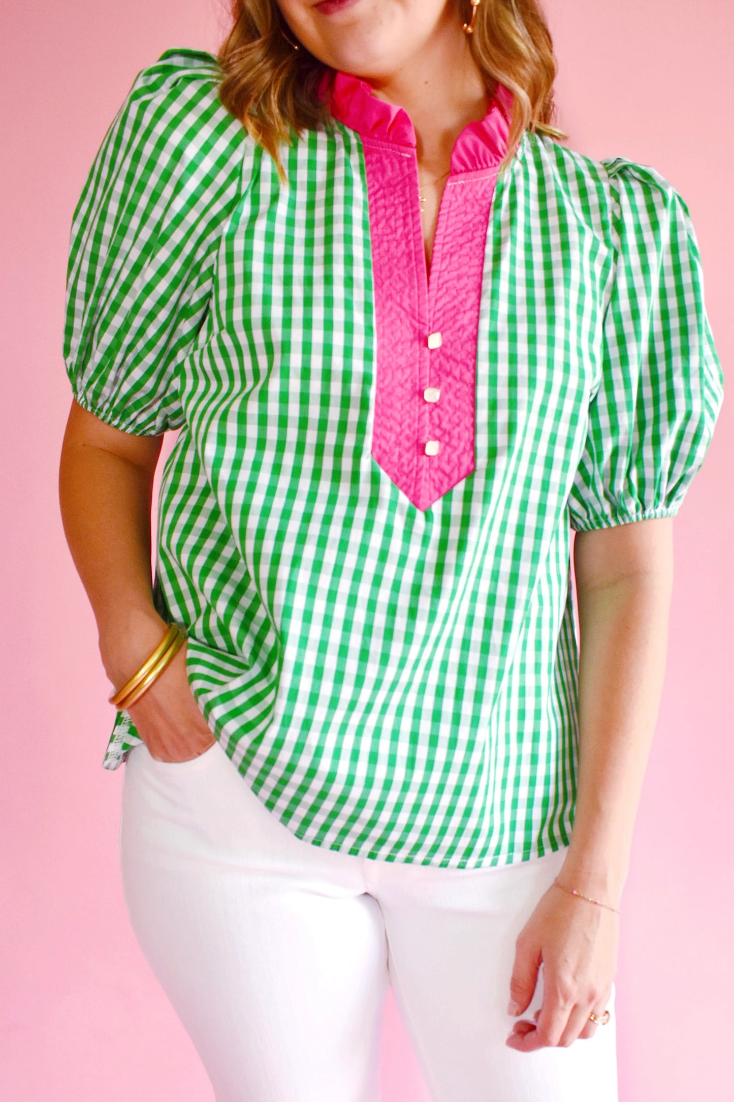 Green Gingham Blouse