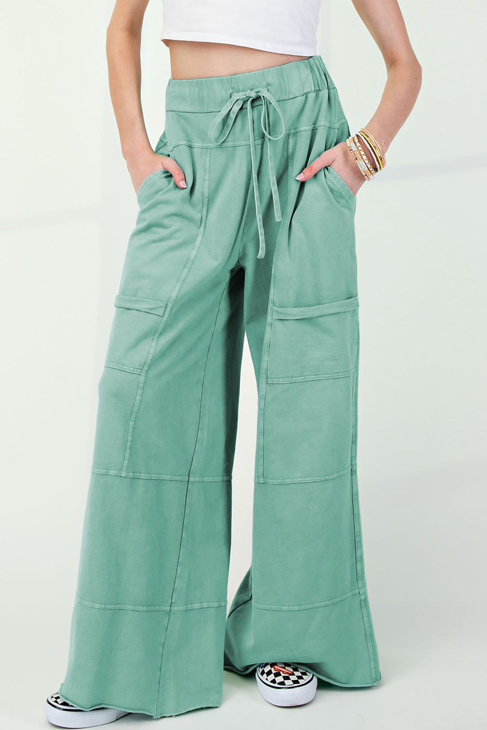 Mineral Wash Wide Leg Cargo Pants