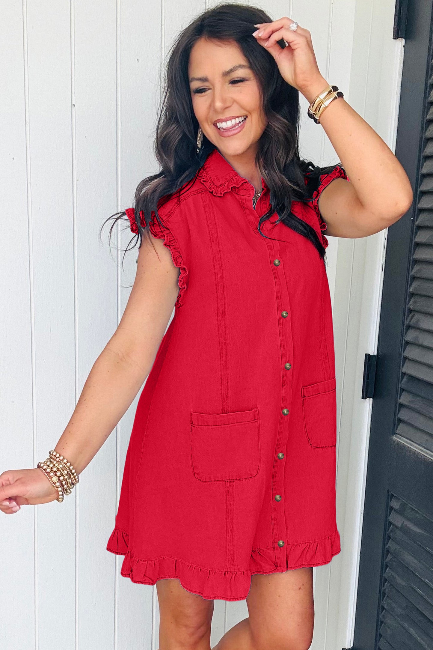 Ruffled Edge Denim Dress