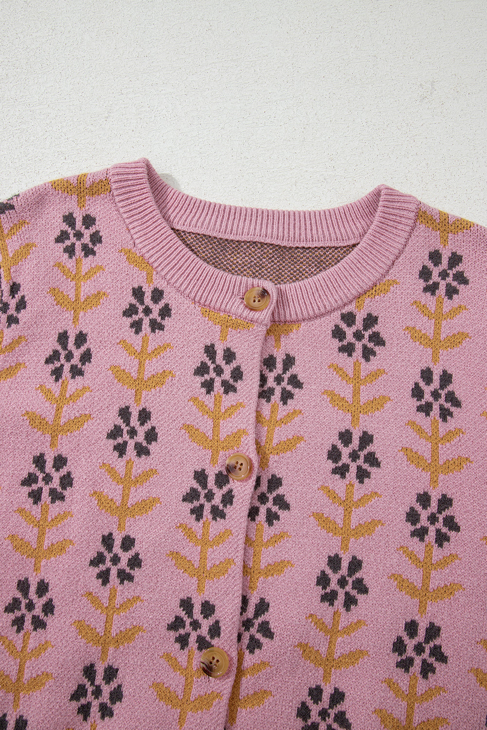Pink Floral Button Cardigan