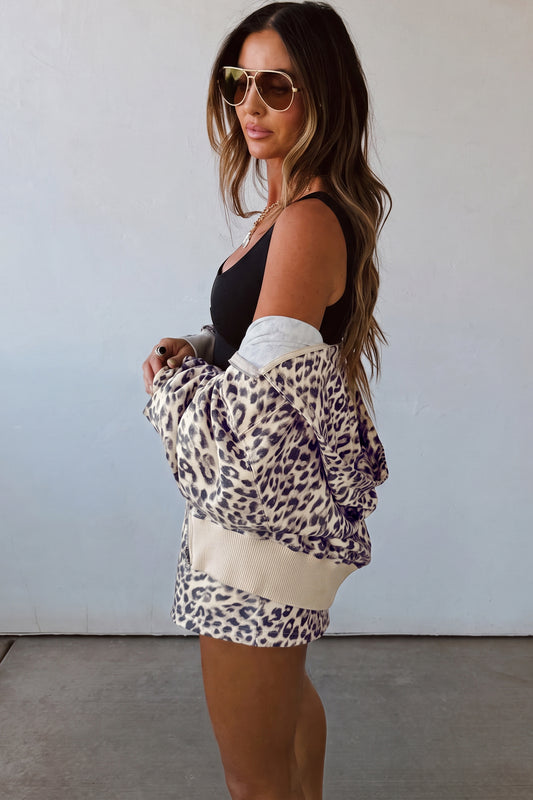 Leopard Zip-Up Hoodie & Short Set