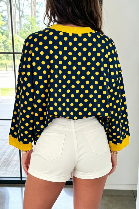 Blue & Gold Polka Dot Top