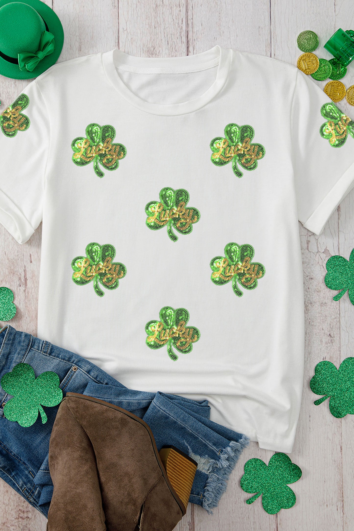 Sequin Lucky Clover Tee