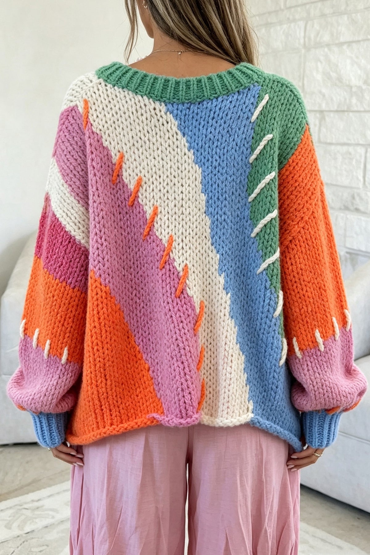 Patchwork Knit Stitched Oversized Sweater