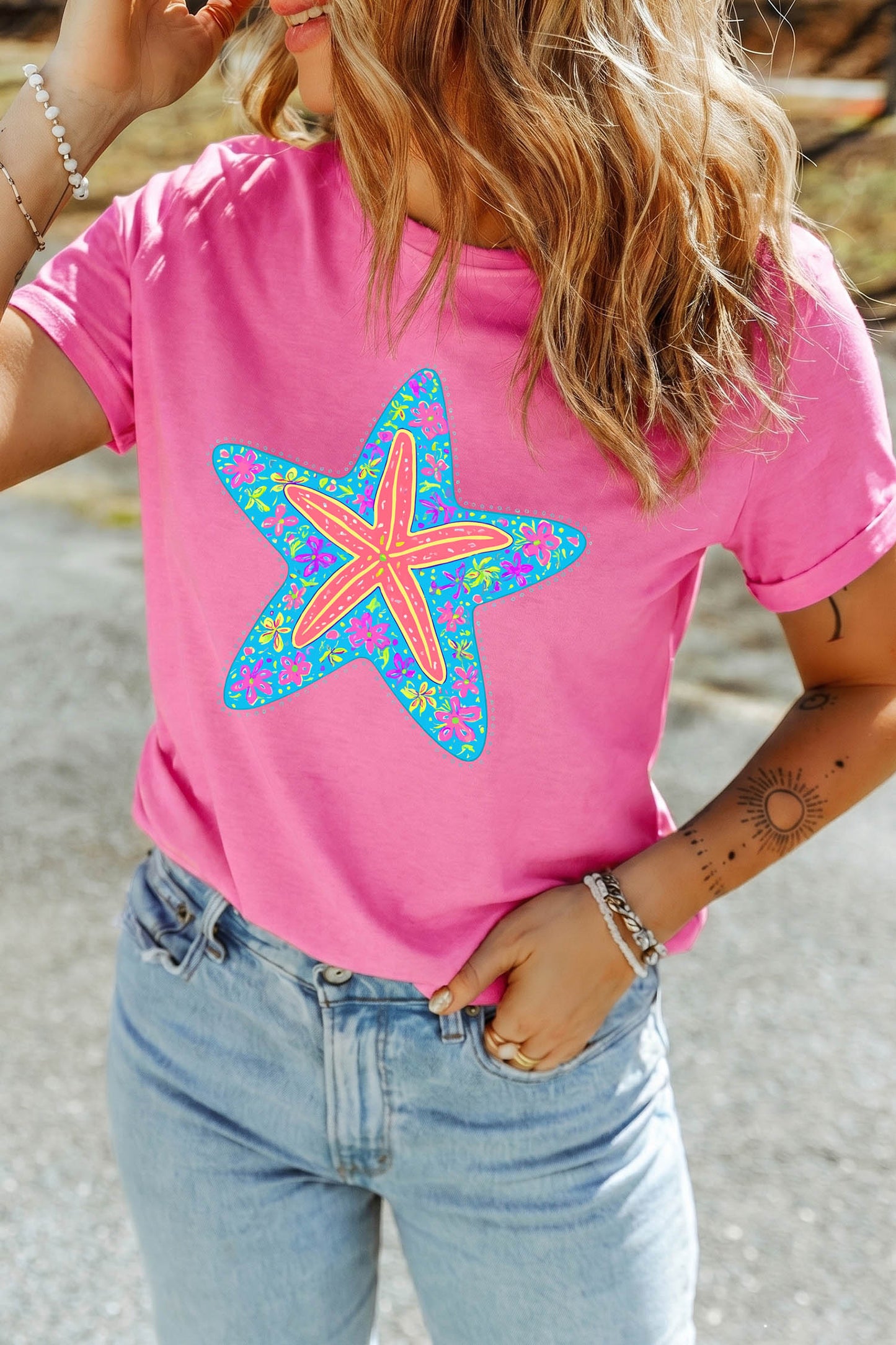 Pink Floral Starfish Tee