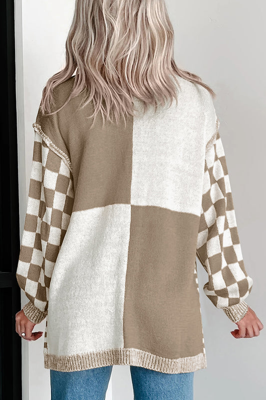 Checkered Open Front Cardigan