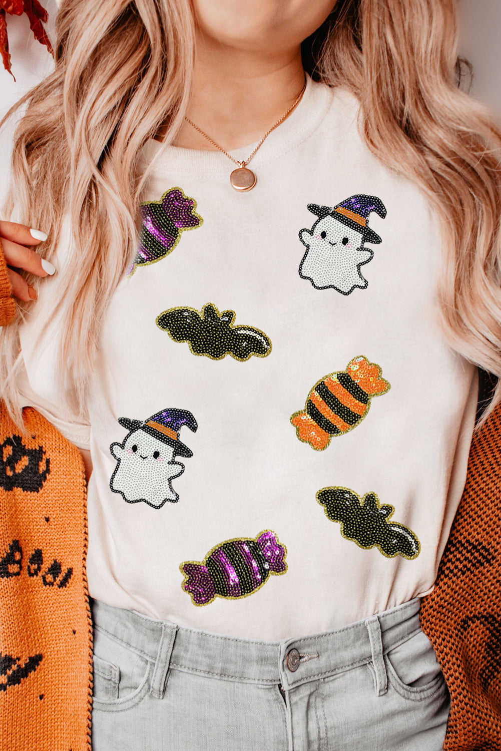 Whimsical Sequined Halloween Tee