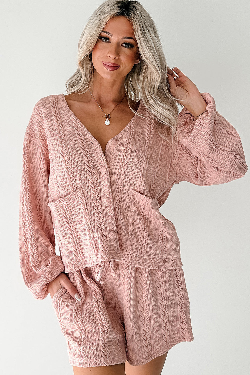 Pink Cable Knit Lounge Set