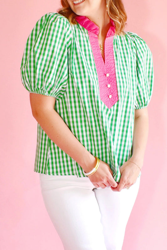 Green Gingham Blouse
